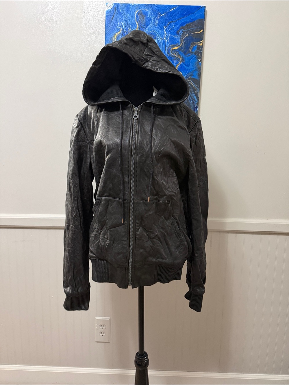 Ever  Black Hooded Italian Leather Jacket for men